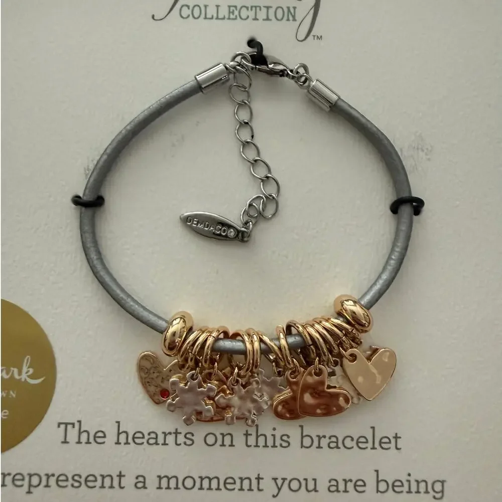 Demdaco NWT | silver / gold tone hearts, snowflake bracelet with ruby red stone